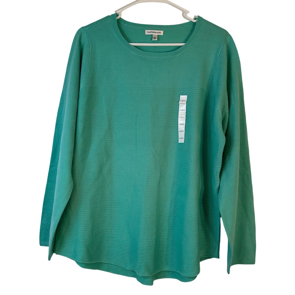 Croft & Barrow Womens Large Teal Green Textured Ribbed Crewneck Pullover Sweater